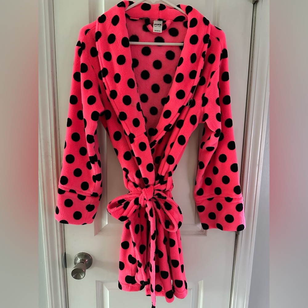 PINK  and Black Polka Dot Robe